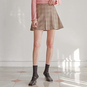 Codibook Brown Box Pleated Check Skirt